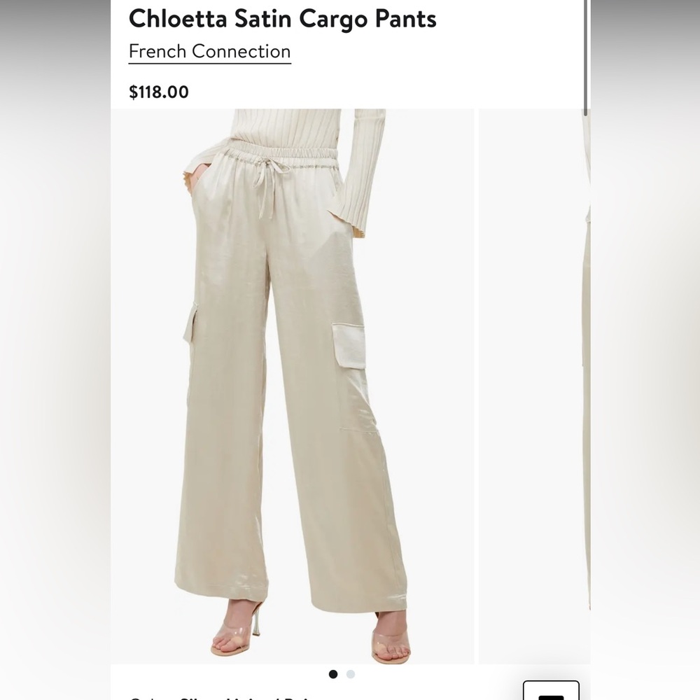 French Connection Cream Wide Leg Cargo Pant
